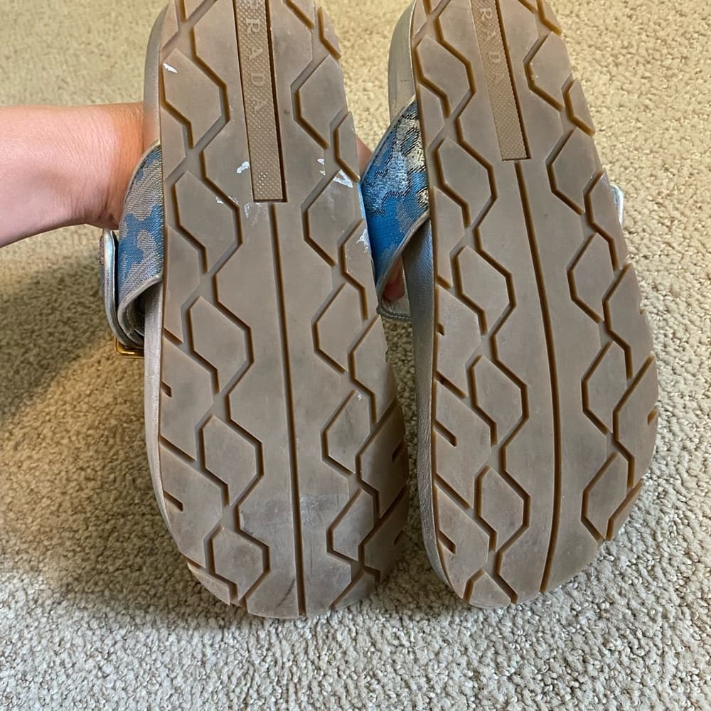 Prada Brocade leather sandals metallic silver blue gold - Thumbnail 4
