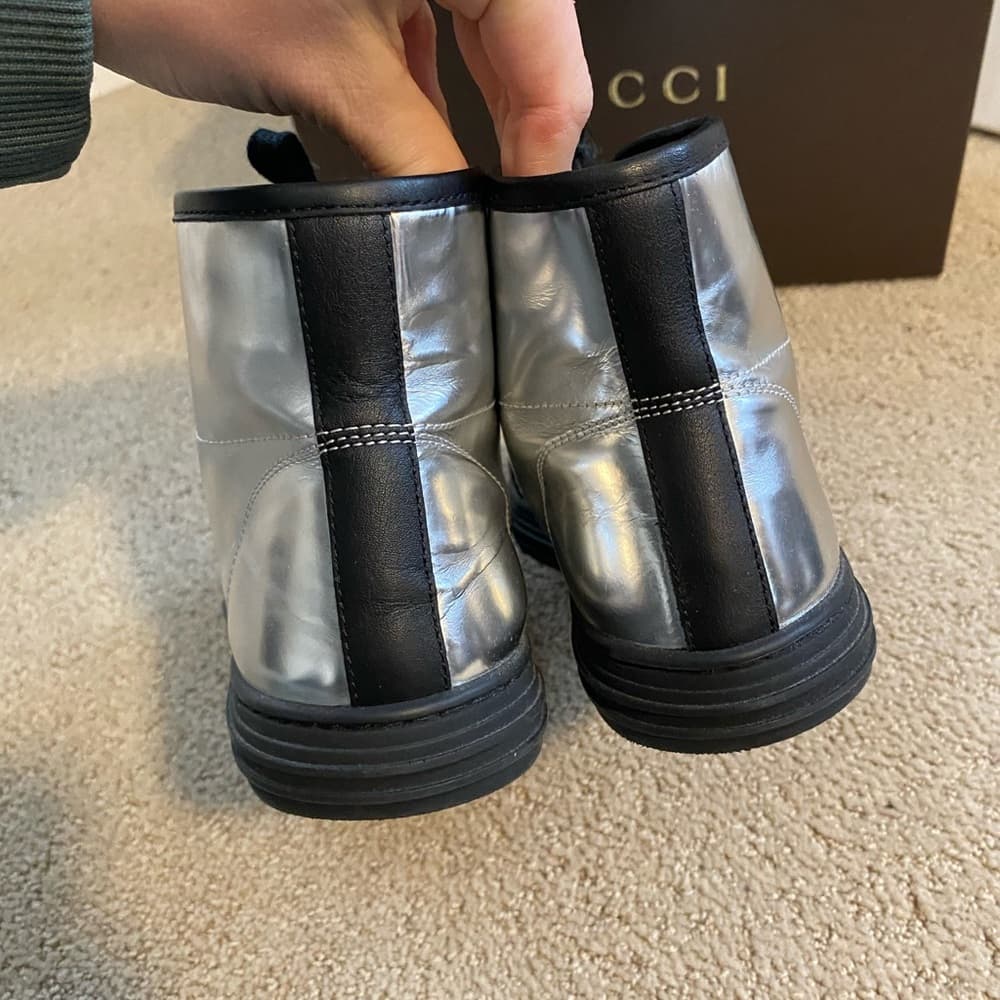 Gucci California metallic silver leather studded high top sneakers - Thumbnail 3