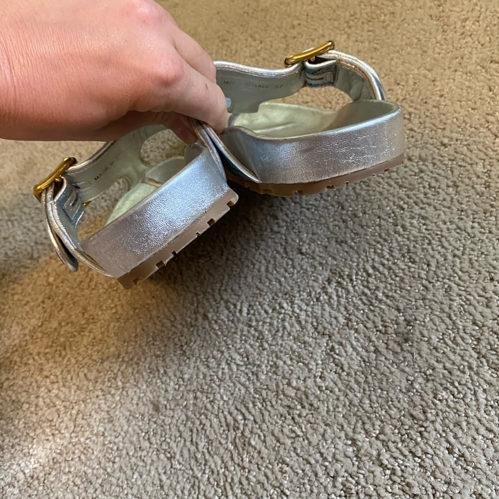 Prada Brocade leather sandals metallic silver blue gold - Thumbnail 3