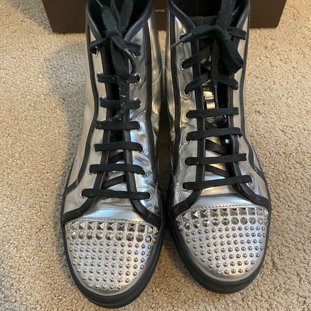 Gucci California metallic silver leather studded high top sneakers - Thumbnail 2
