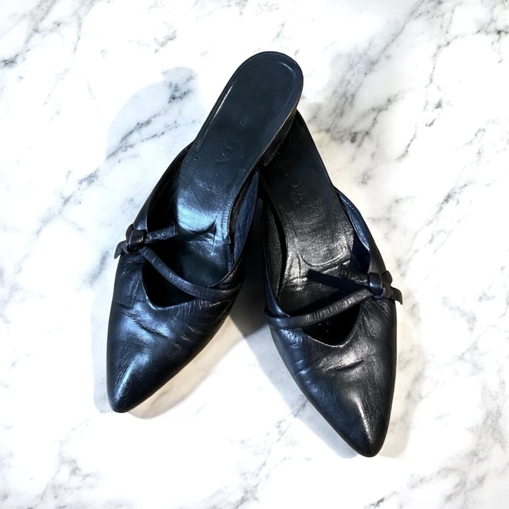 Prada pointed bow toe mules black leather - Thumbnail 7