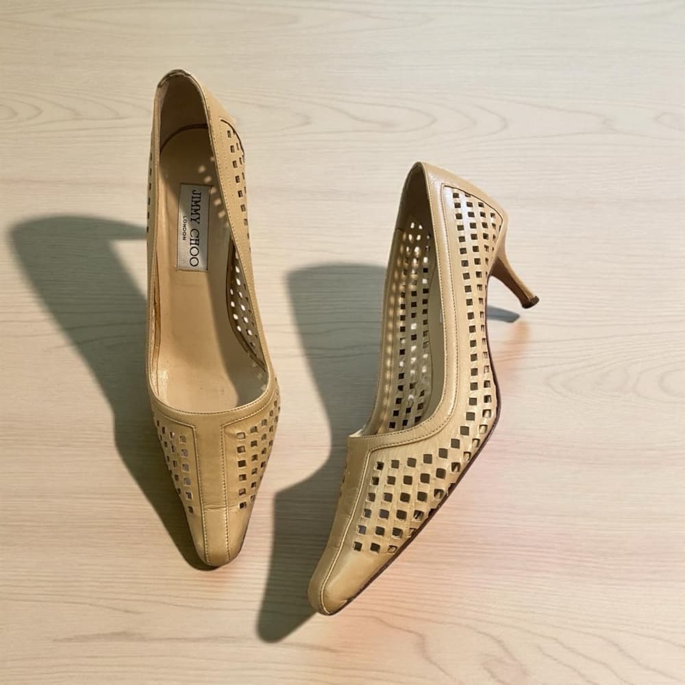Jimmy Choo perforated leather kitten heels tan - Thumbnail 8