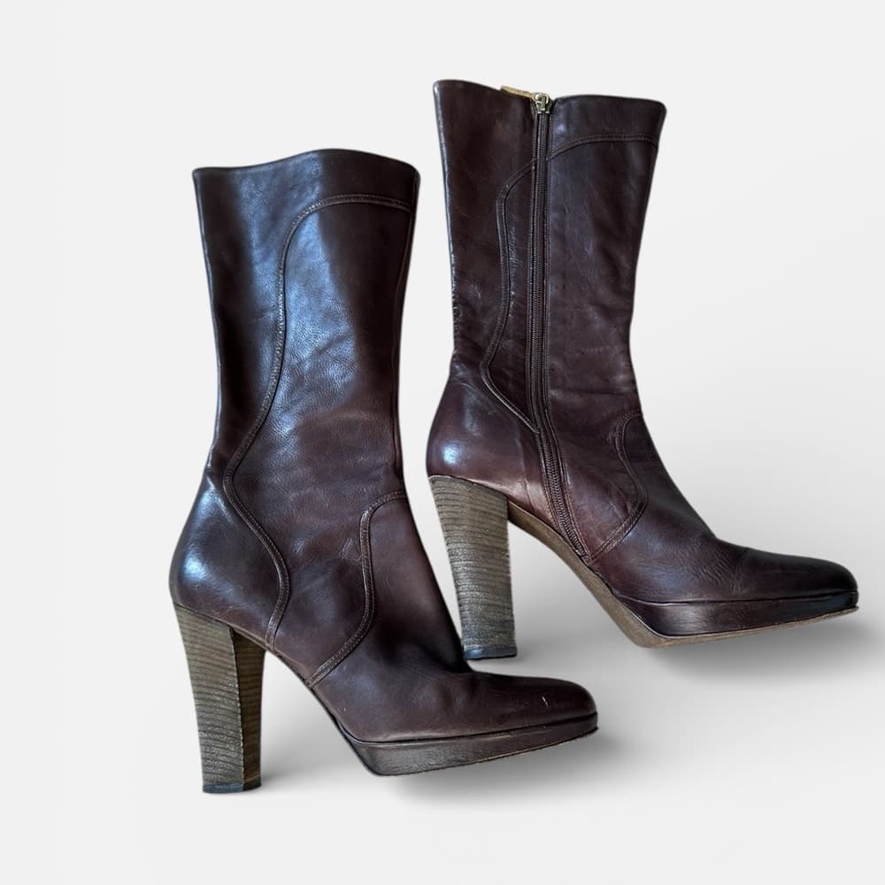 Vintage DKNY Y2K leather boots brown 8.5 - Thumbnail 6