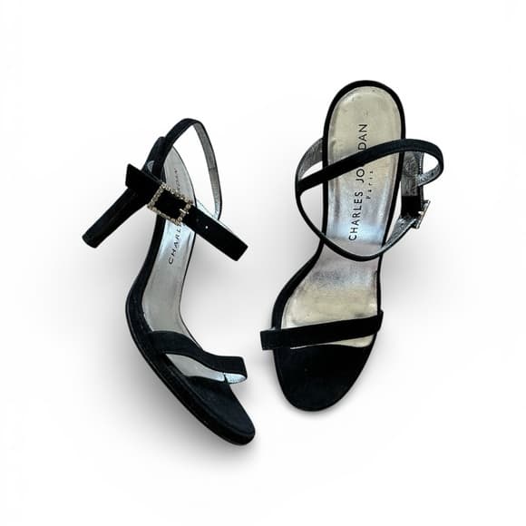 Charles Jourdan strappy leather heels black 7 - Thumbnail 9