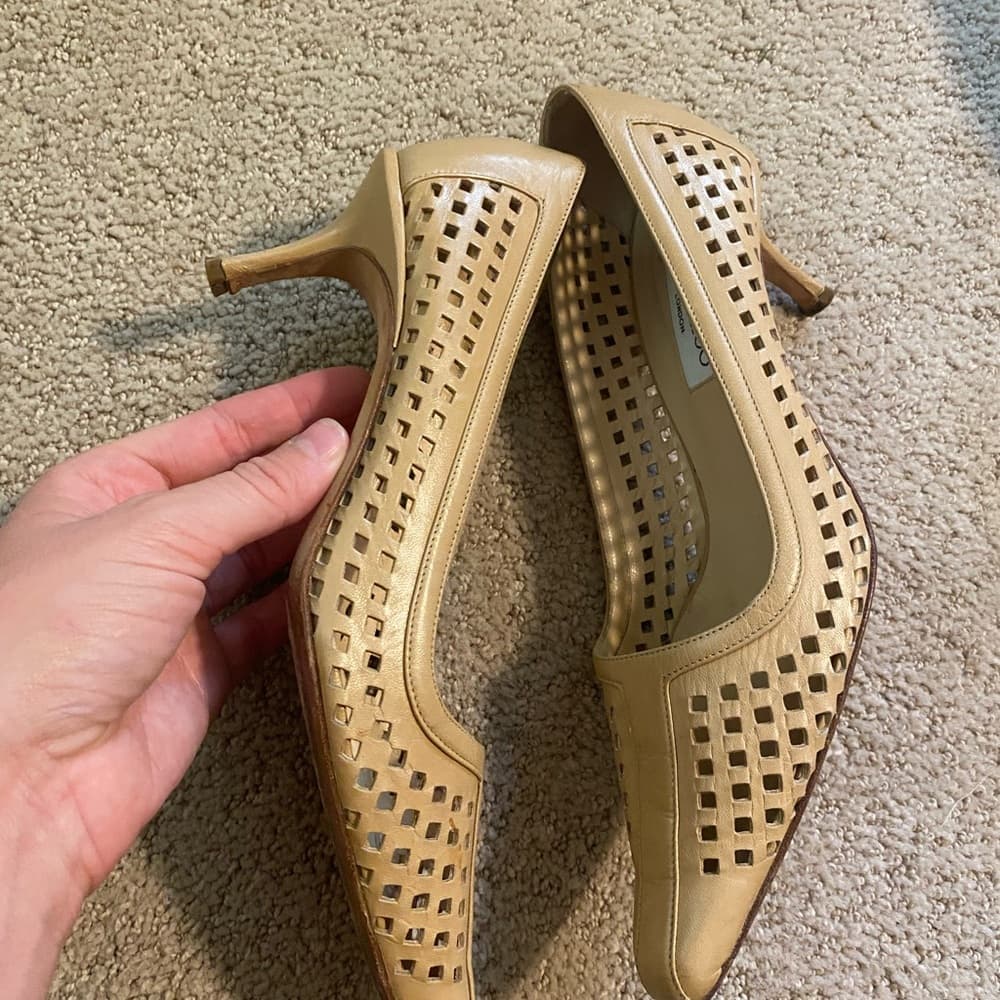 Jimmy Choo perforated leather kitten heels tan - Thumbnail 4