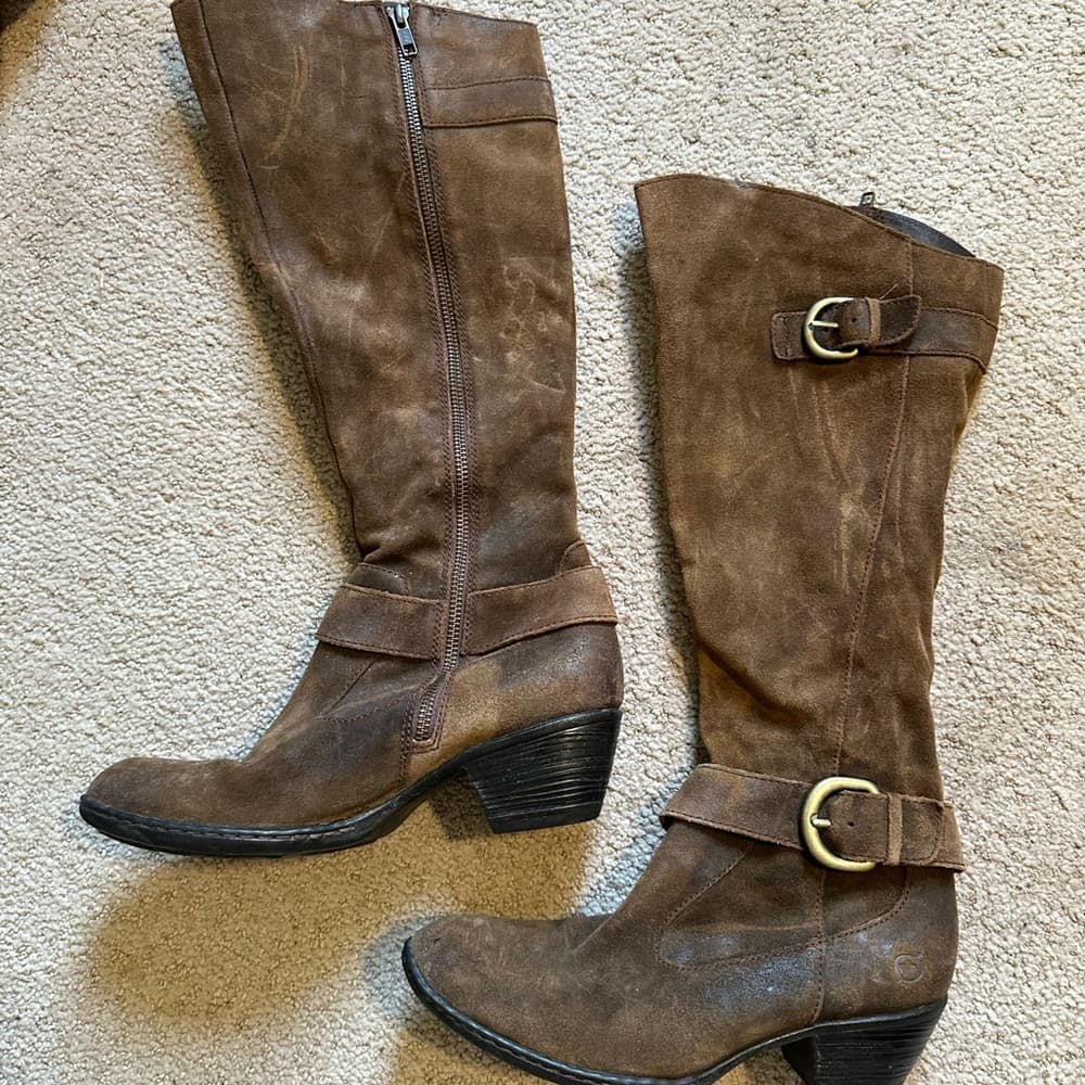 Born Kylli distressed knee high boots brown suede - Thumbnail 2
