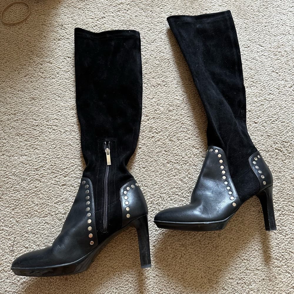 Aquatalia Rolla Stretch Knee High Boot black studded - Thumbnail 2