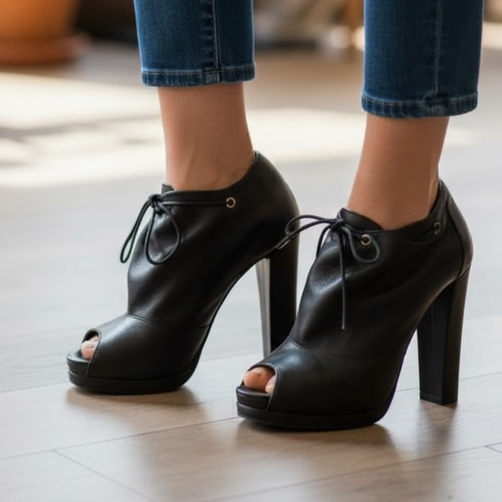 Fendi peep toe platform heels black