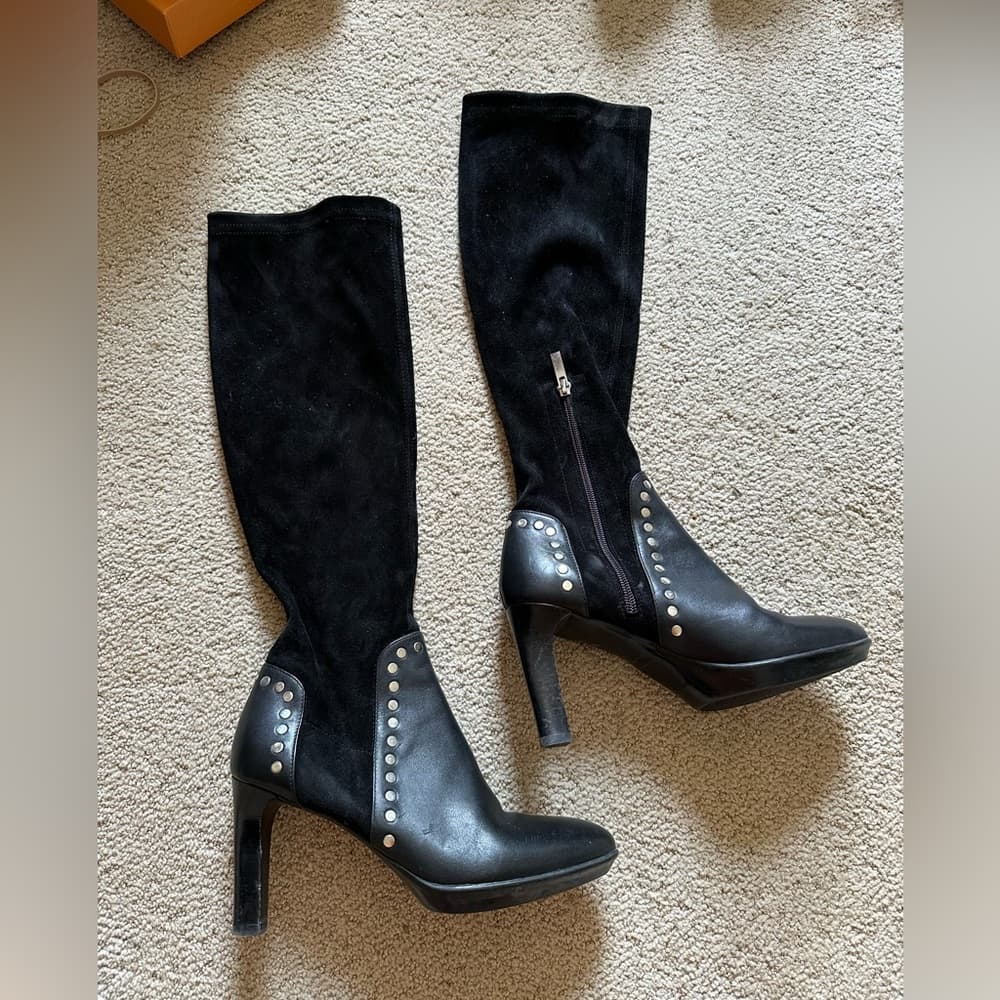 Aquatalia Rolla Stretch Knee High Boot black studded