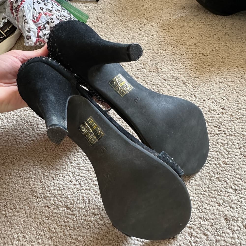 Jeffrey Campbell Ibiza suede leather rhinestone heels