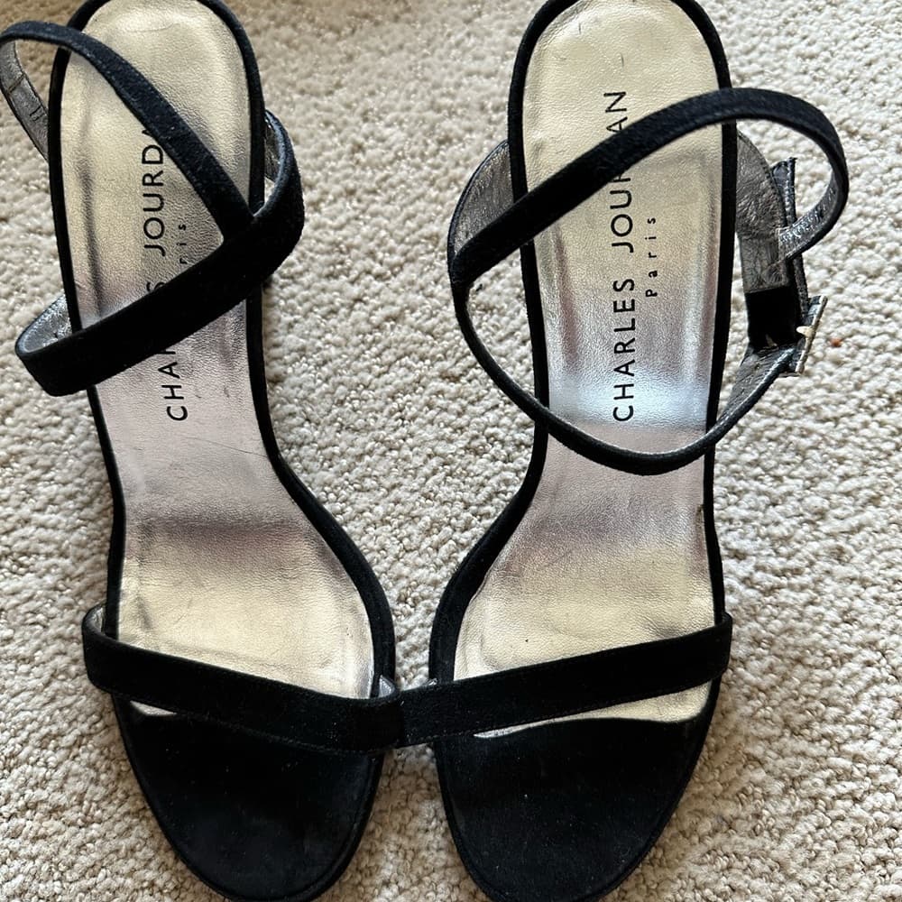 Charles Jourdan strappy leather heels black 7 - Thumbnail 2