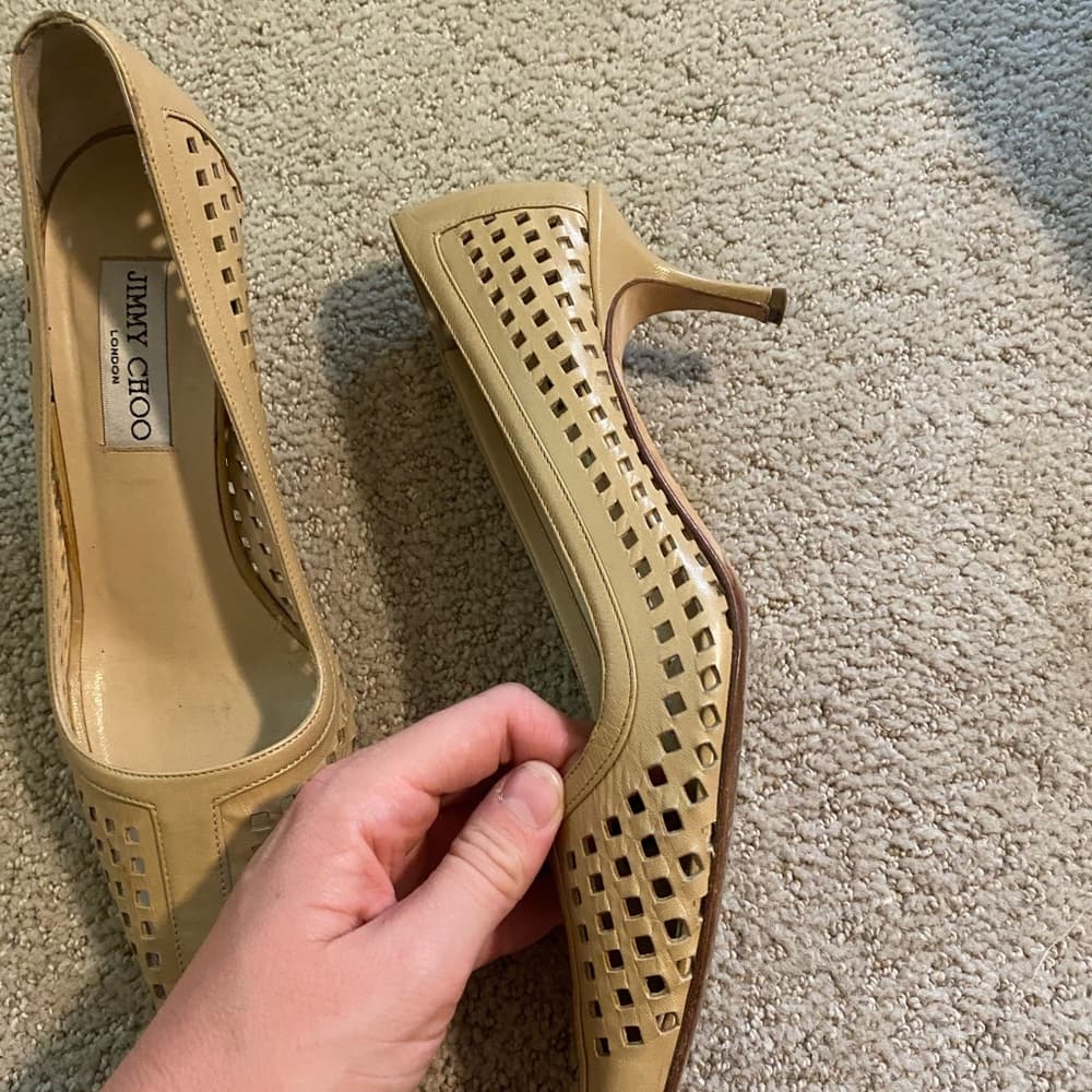 Jimmy Choo perforated leather kitten heels tan - Thumbnail 3