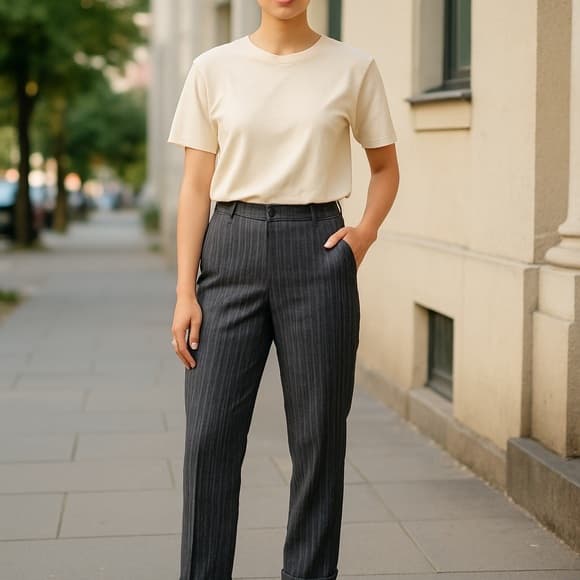 Anthony Thomas Melillo wool Gray Pinstripe Pants - Thumbnail 7