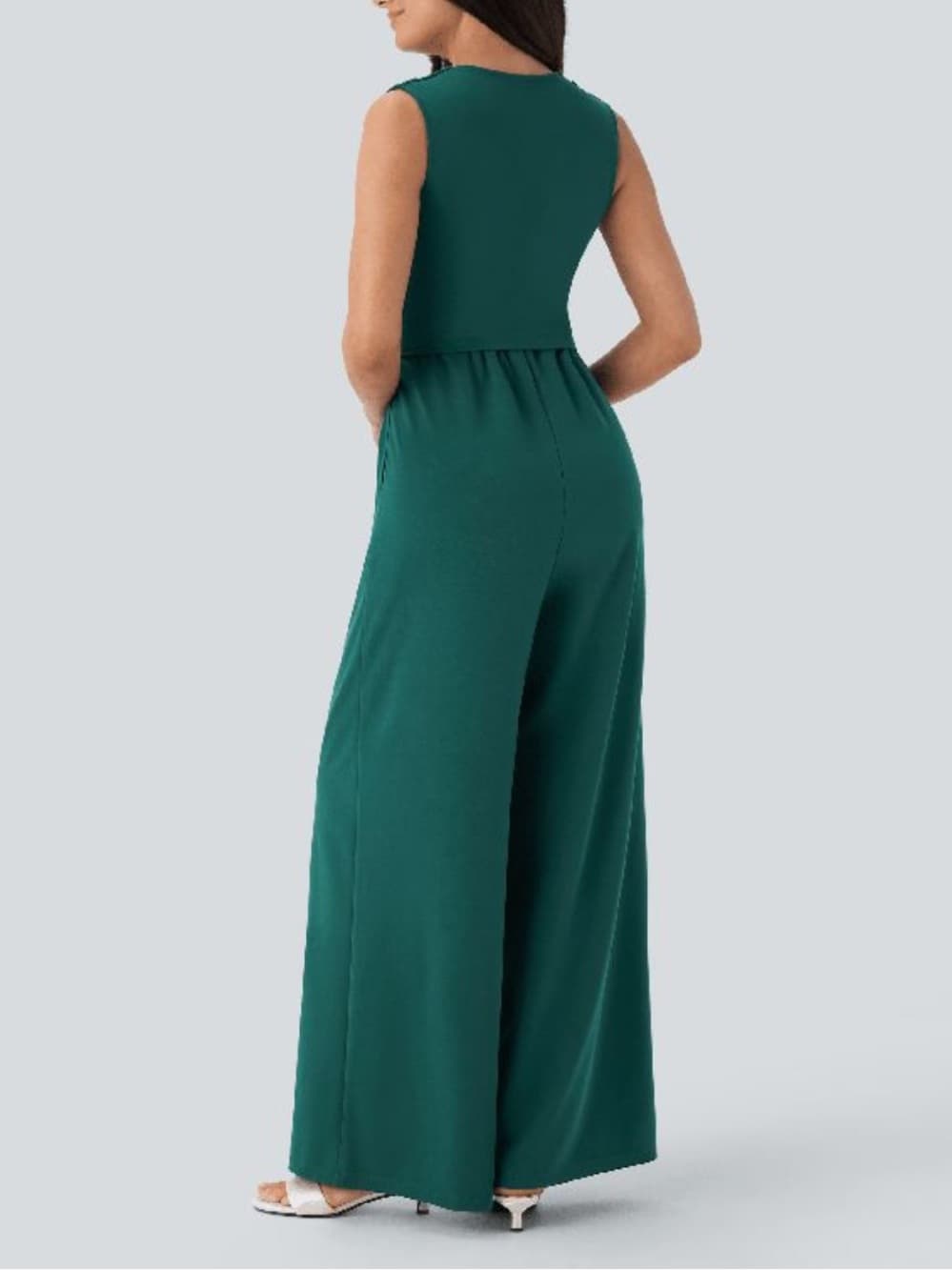 NWOT Halara V Neck Sleeveless Ruched Pocket Jumpsuit-Easy Peezy Bayberry - Thumbnail 2