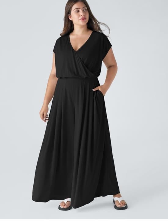 NWOT Halara V Neck Short Sleeve Side Pocket Wide Leg Flowy Waffle Jumpsuit - Thumbnail 6