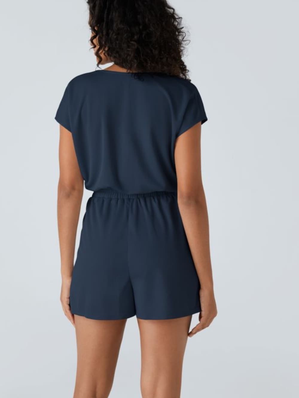 NWOT Halara V Neck Short Sleeve Pocket Waffle Casual Romper charm ink blue