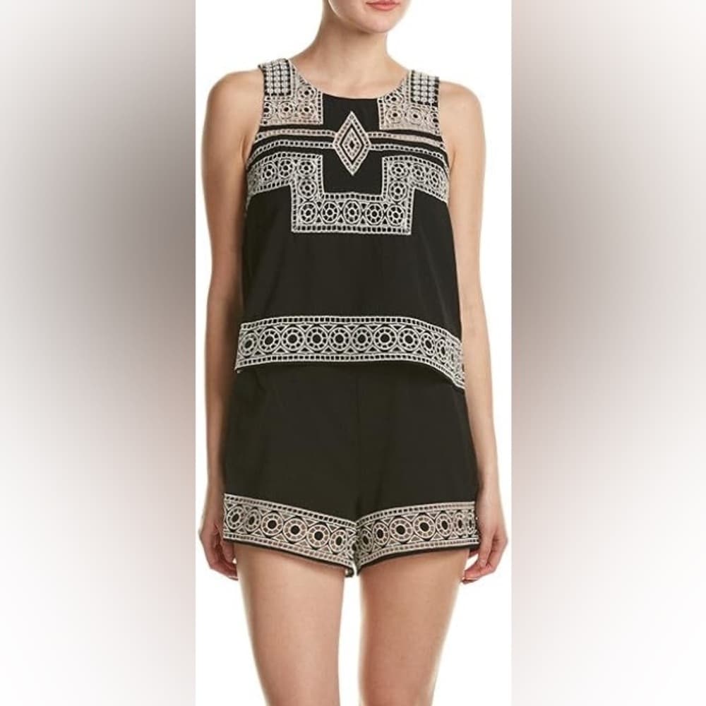Parker Black and White Embroidered Romper extra small
