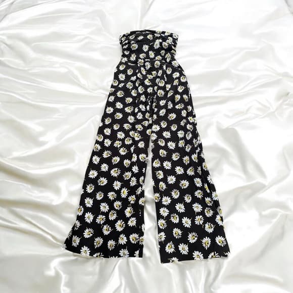 MSGM Tuta jumpsuit floral black strapless wide leg - Thumbnail 8