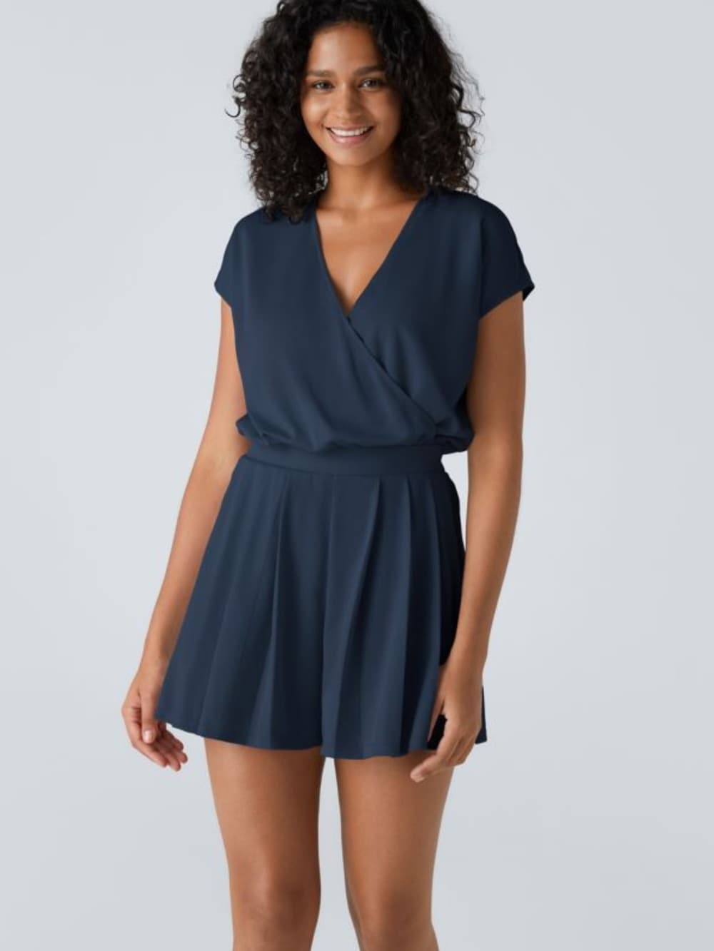 NWOT Halara V Neck Short Sleeve Pocket Waffle Casual Romper charm ink blue - Thumbnail 6