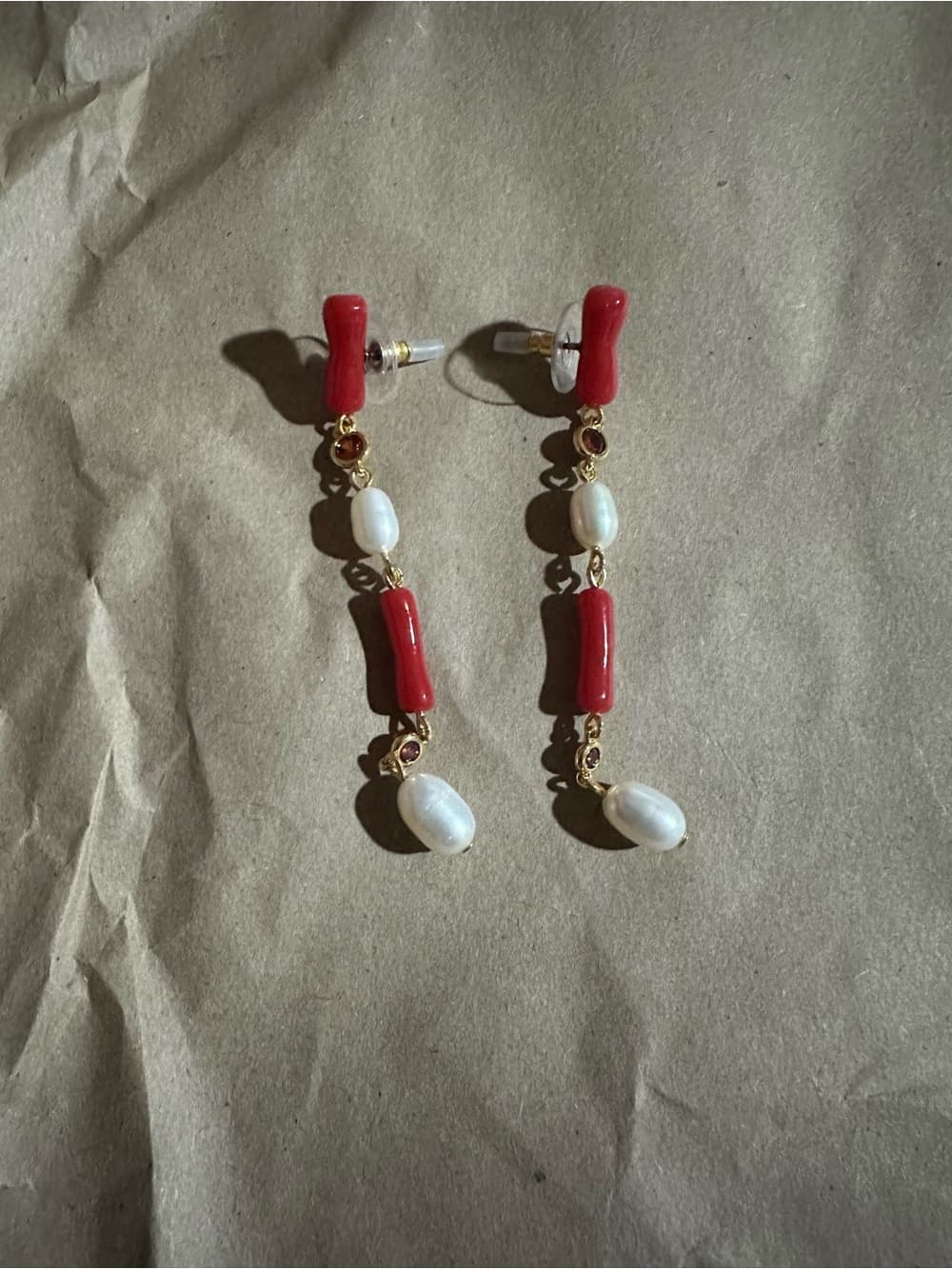 NWT Tuckernuck coral and pearl drop earrings - Thumbnail 2