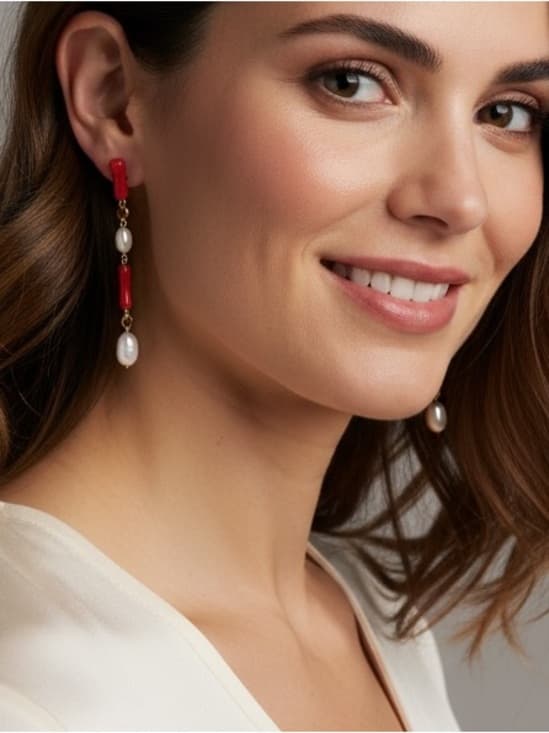 NWT Tuckernuck coral and pearl drop earrings - Thumbnail 6