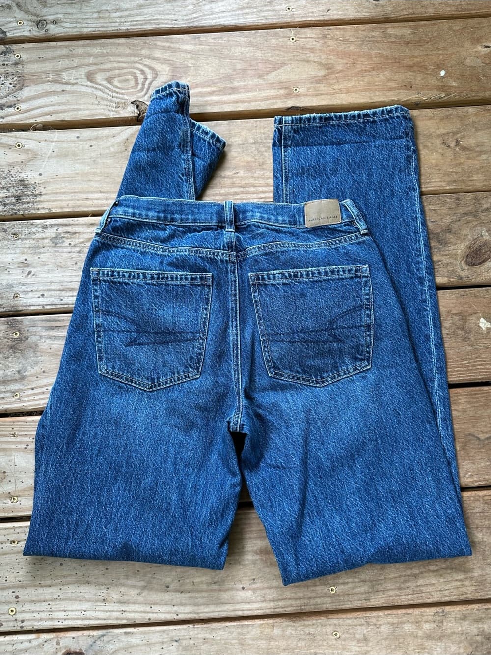 American Eagle low rise baggy straight jeans dark indigo 4 long - Thumbnail 5