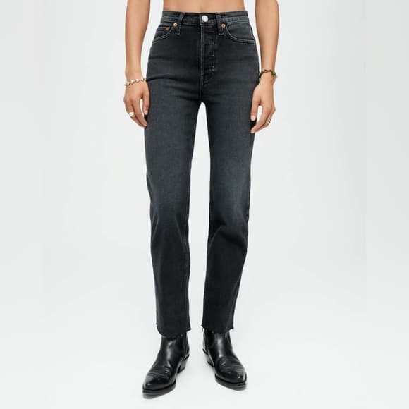 Redone high rise stove pipe jeans faded black 85 - Thumbnail 7