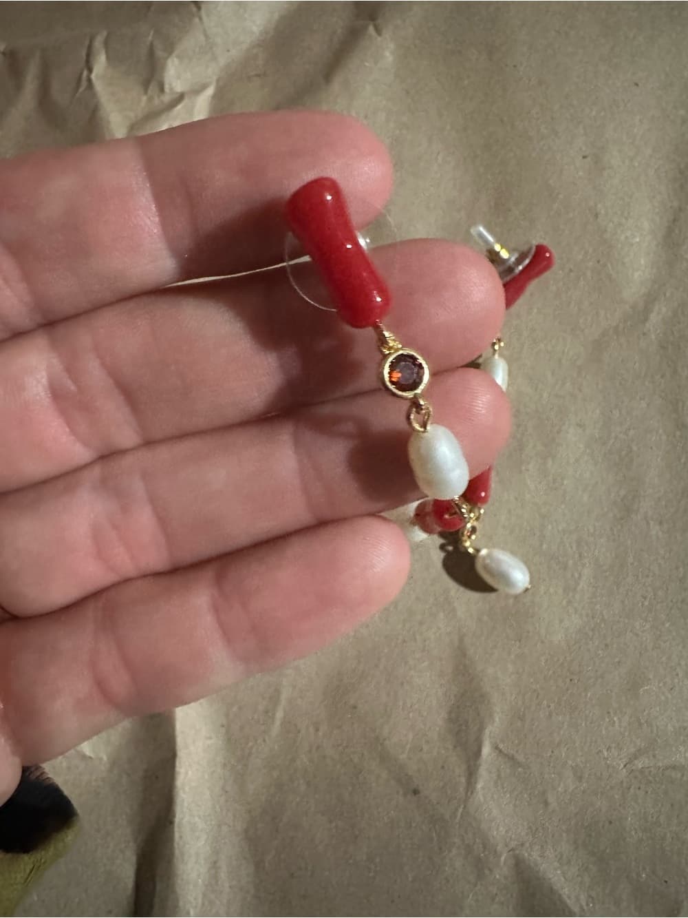 NWT Tuckernuck coral and pearl drop earrings - Thumbnail 3