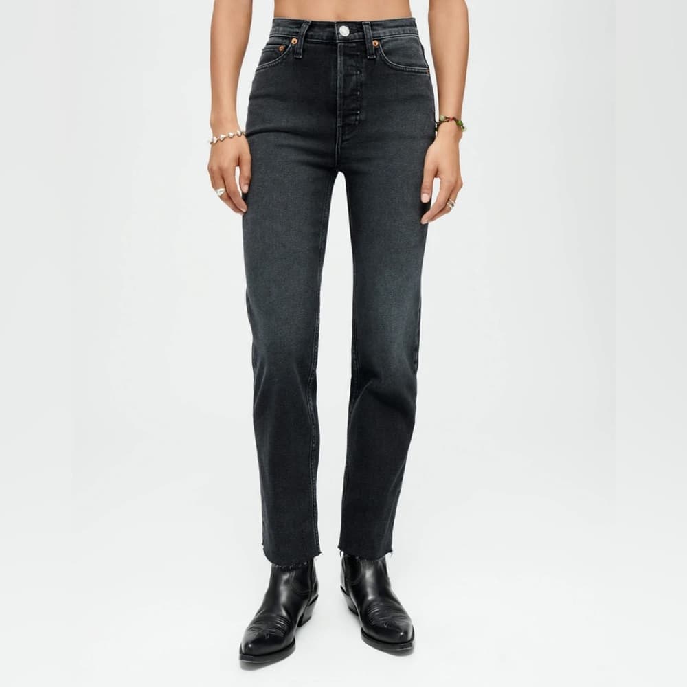 Redone high rise stove pipe jeans faded black 85 - Thumbnail 6