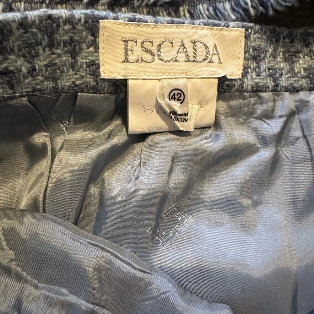 Vintage Escada tweed skirt suit blue silver - Thumbnail 2