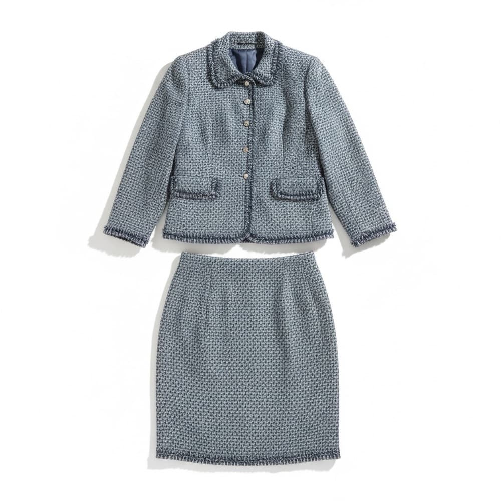Vintage Escada tweed skirt suit blue silver - Thumbnail 9