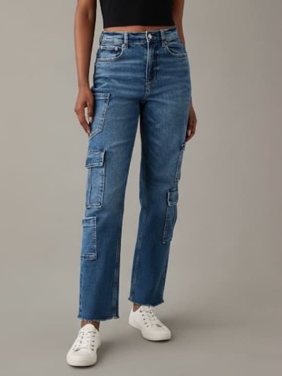 American Eagle Super High Rise Baggy straight cargo jeans - Thumbnail 7