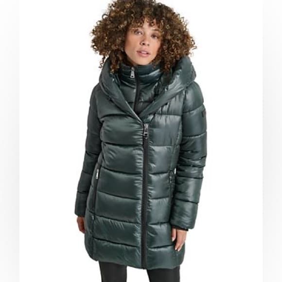 Kenneth Cole down filled long puffer jacket teal - Thumbnail 7
