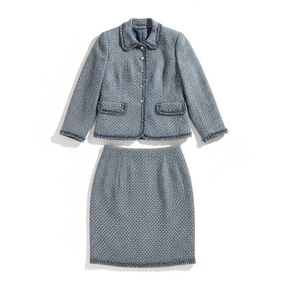 Vintage Escada tweed skirt suit blue silver - Thumbnail 10