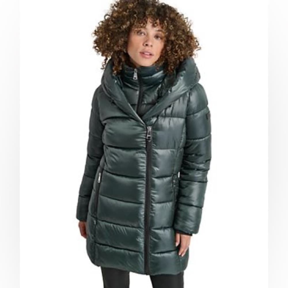 Kenneth Cole down filled long puffer jacket teal - Thumbnail 6