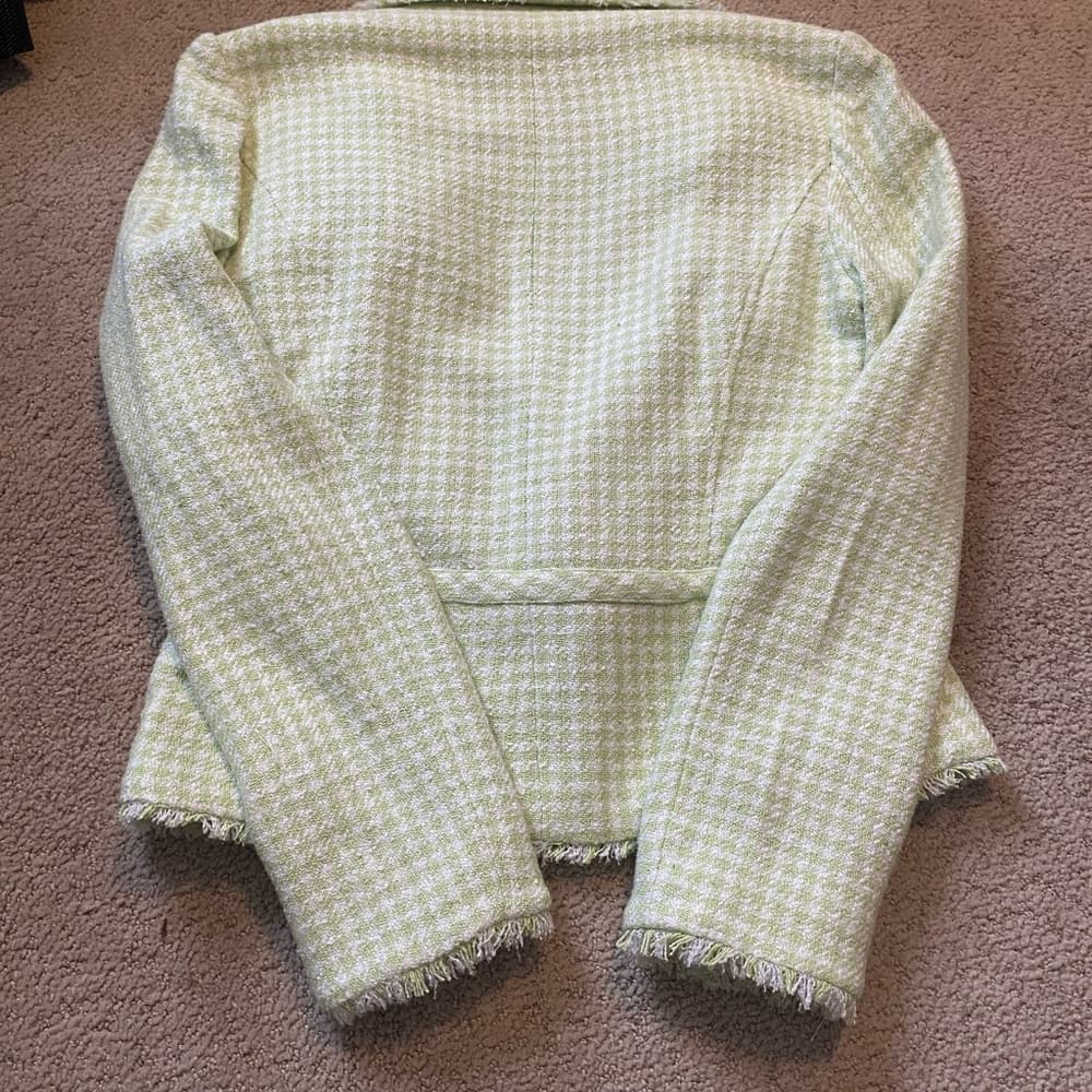 Y2K vintage Mint Green Tweed silk Blazer gold buttons - Thumbnail 6