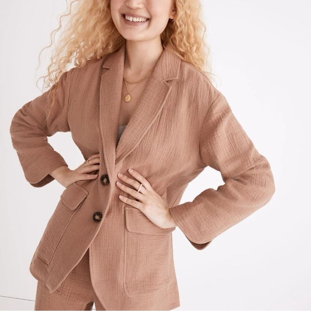Madewell Larson cotton linen blazer faded earth small - Thumbnail 4