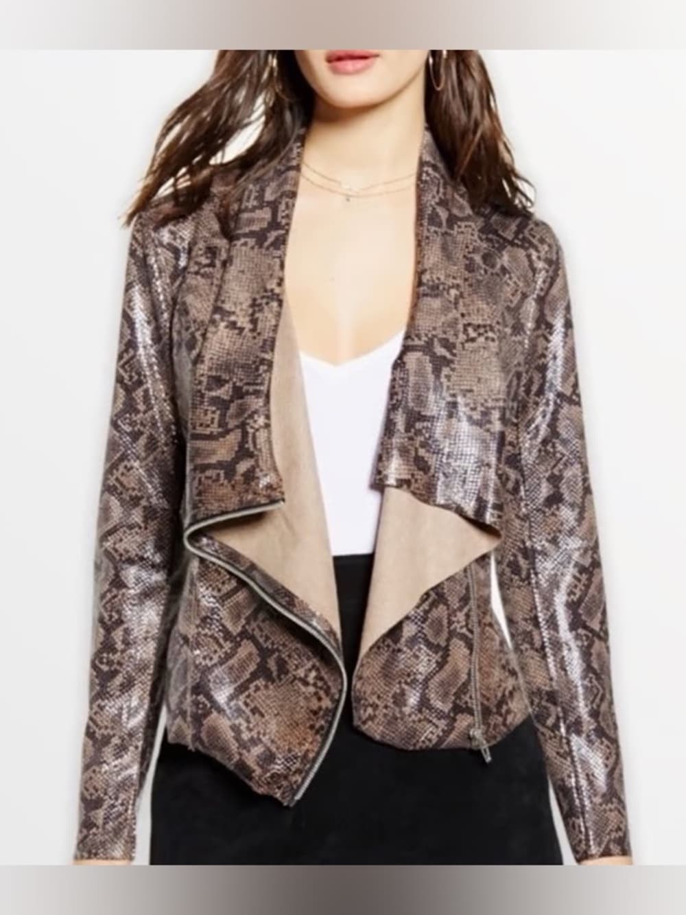 Blank NYC faux snakeskin drape front biker jacket - Thumbnail 4