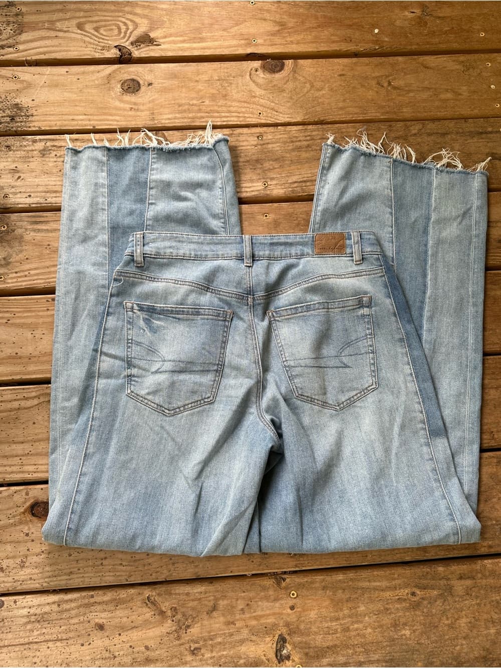 American Eagle low rise baggy wide leg patchwork jeans 6 extra long - Thumbnail 4