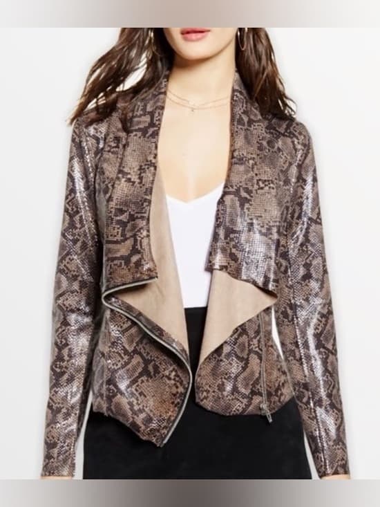 Blank NYC faux snakeskin drape front biker jacket - Thumbnail 5