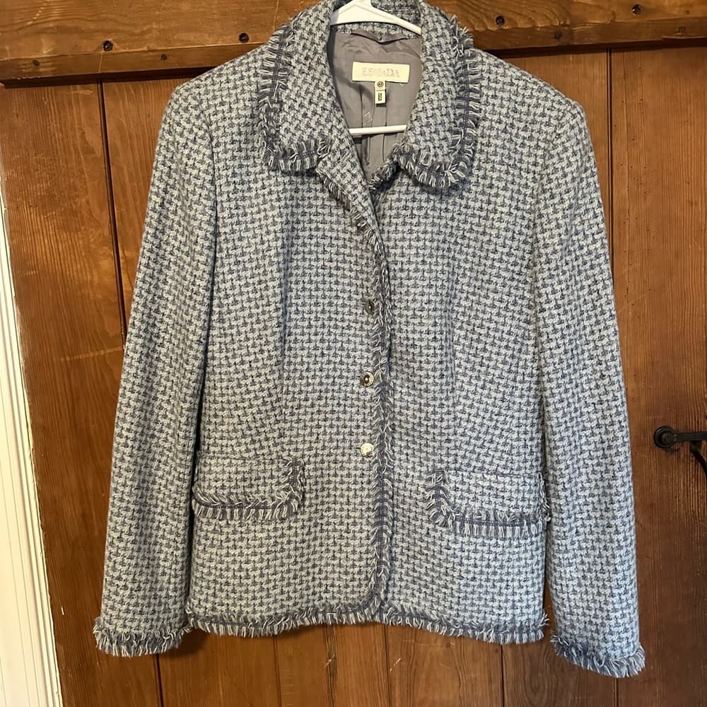 Vintage Escada tweed skirt suit blue silver - Thumbnail 5