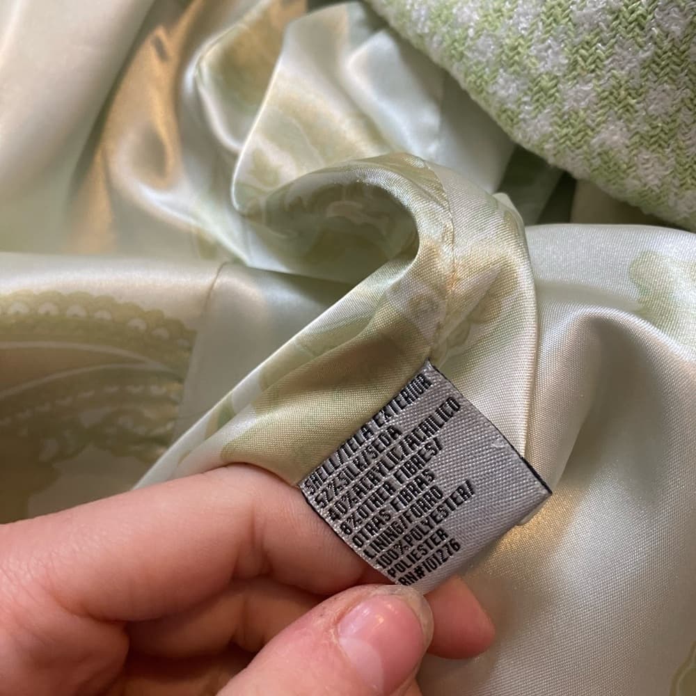 Y2K vintage Mint Green Tweed silk Blazer gold buttons - Thumbnail 9