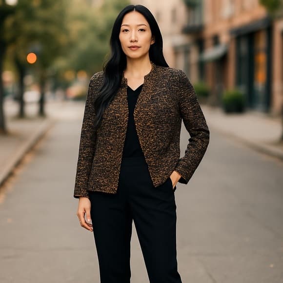 Misook beaded Black orange tweed jacket - Thumbnail 6