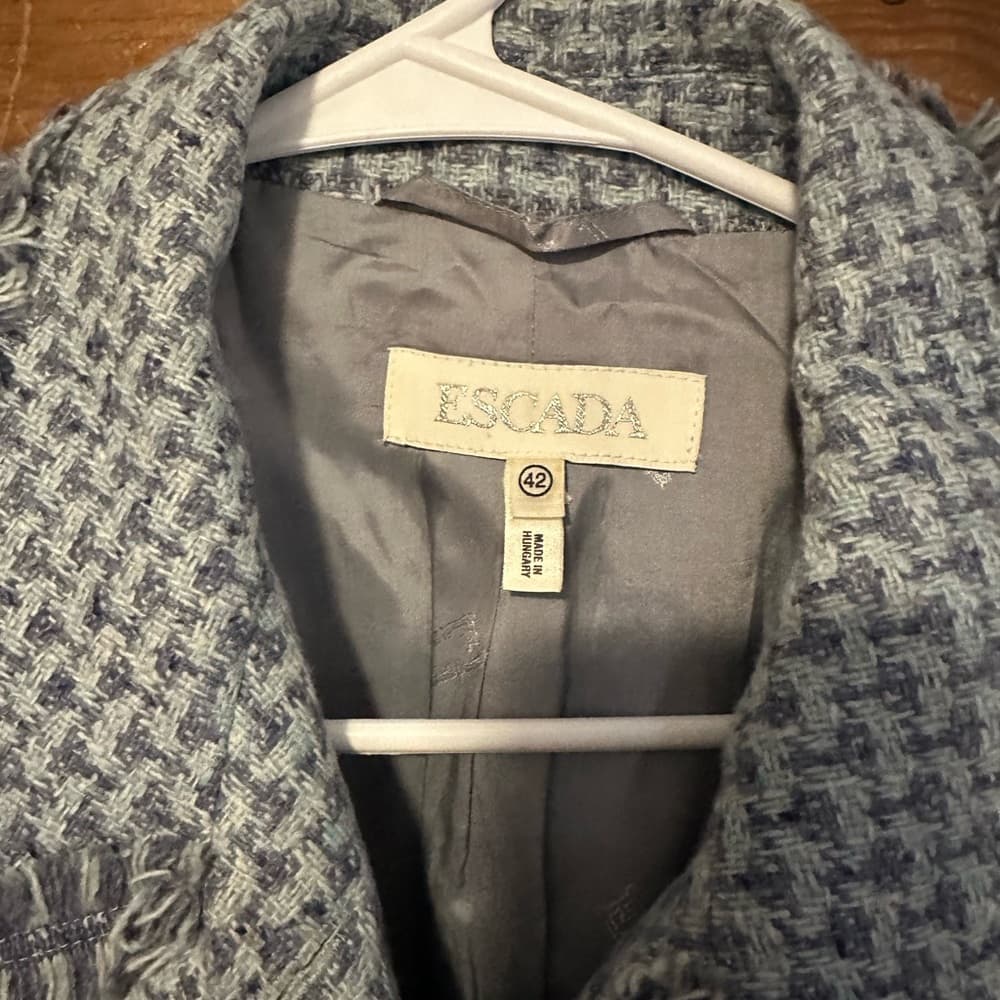 Vintage Escada tweed skirt suit blue silver - Thumbnail 6