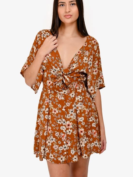 Faithfull the brand tie front floral dress - Thumbnail 6