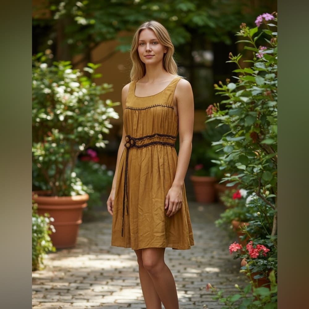 Vintage Max Studio silk blend peasant babydoll dress xs - Thumbnail 4