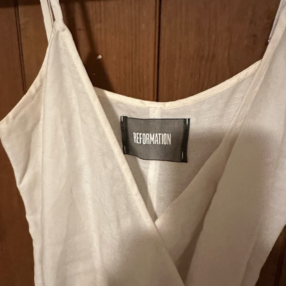 Reformation Cruz linen blend wrap dress white xs - Thumbnail 4