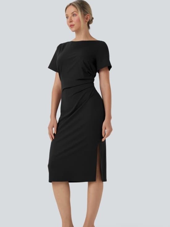 NWOT Halara Short Sleeve Ruched Bodycon Midi Work Dress black extra large - Thumbnail 7