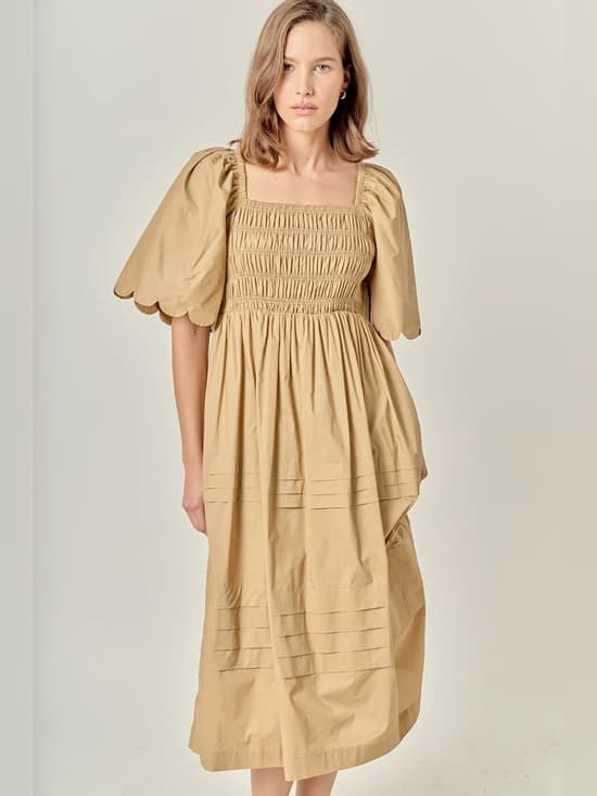 English Factory scallop detail midi dress tan small - Thumbnail 7