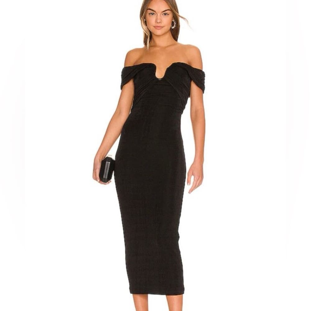 Misha Revolve Maylee slinky midi dress black - Thumbnail 4